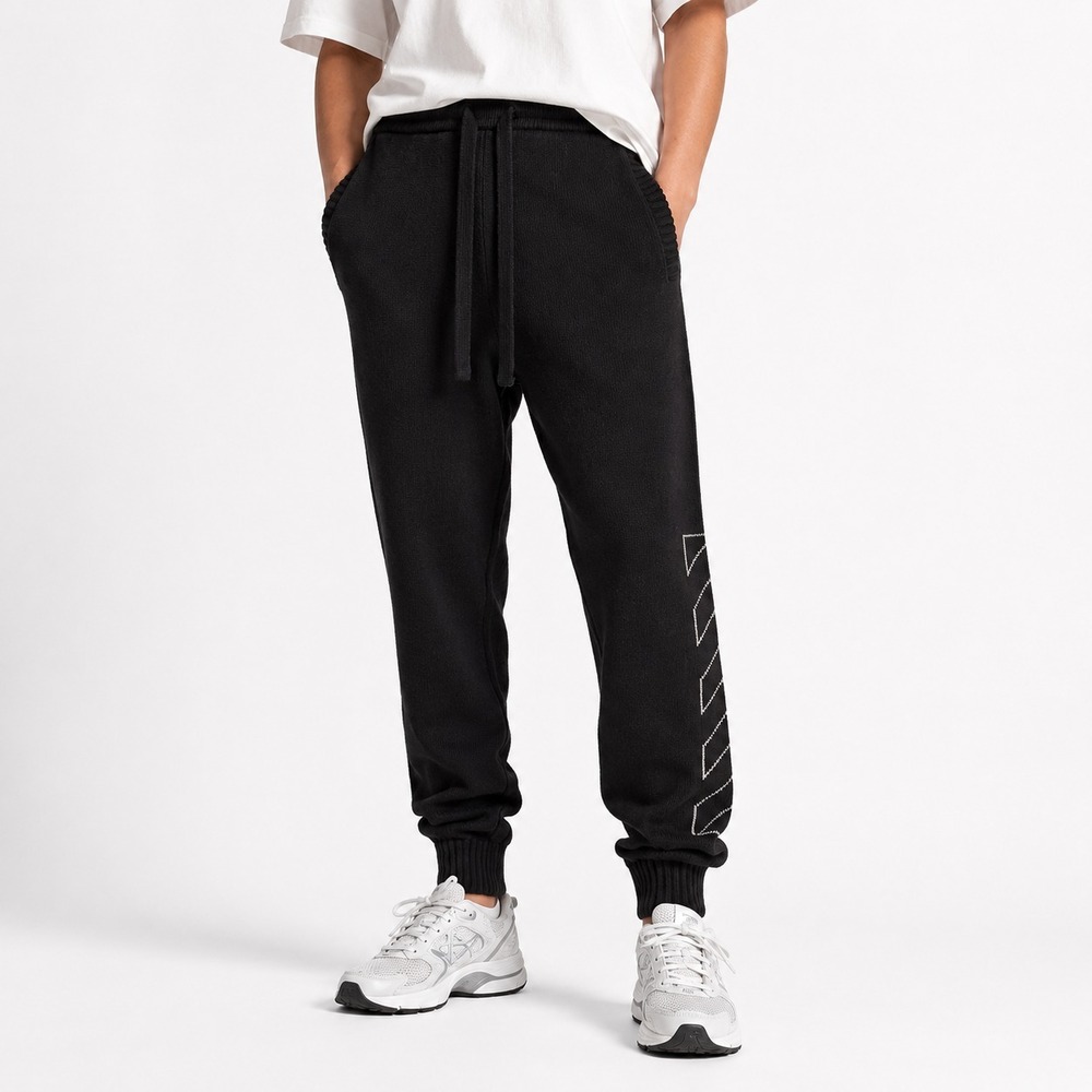 Off White Ribbed Knit Joggers Sweatpants Men's Size Small Black Diagonal Striped